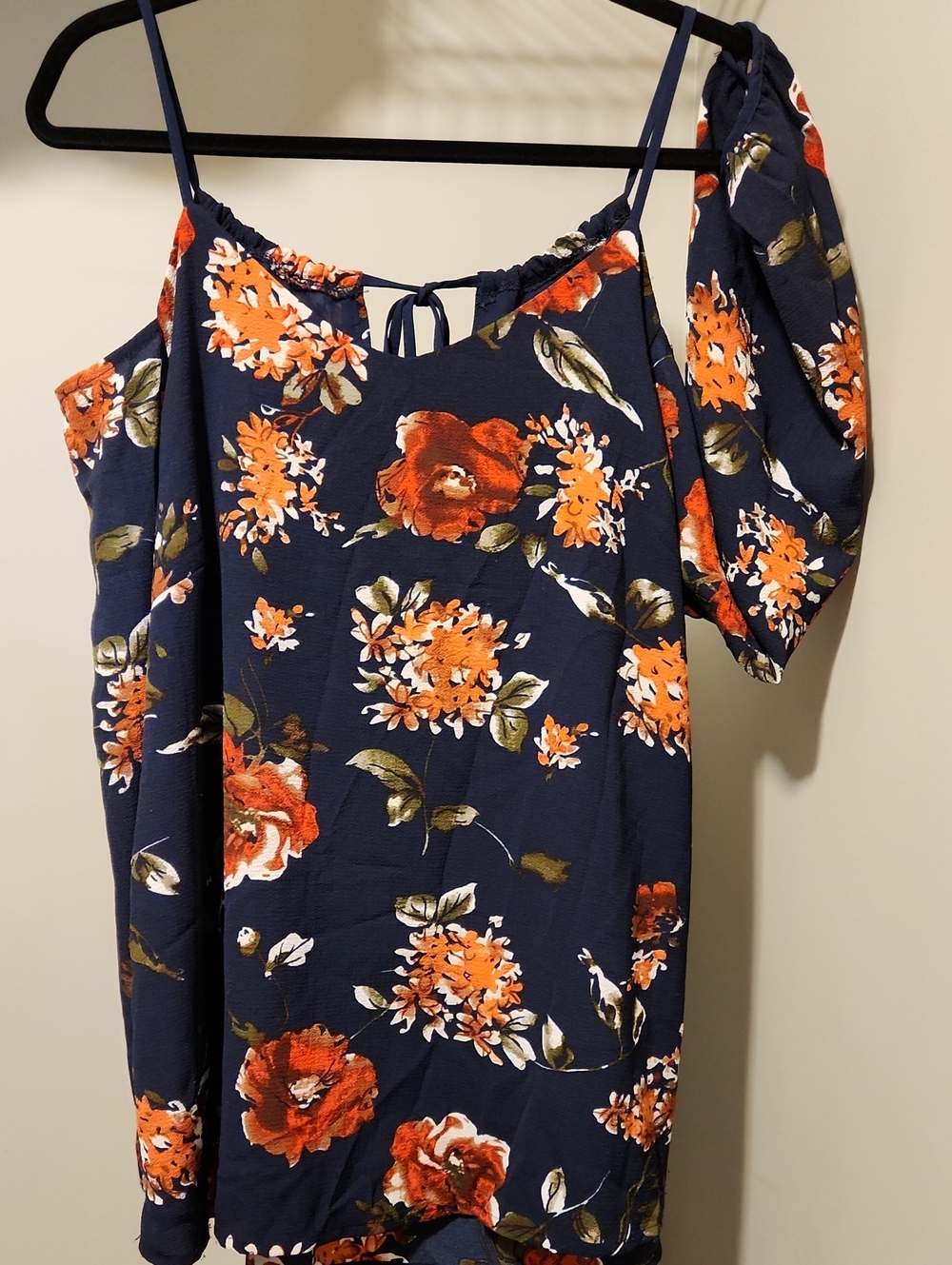 Faith and Joy Navy Floral Dress with Orange and Olive Accents